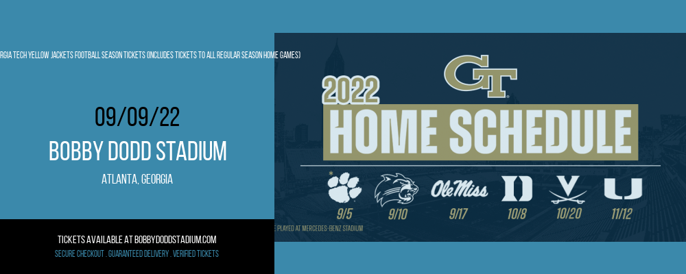 2022 Georgia Tech Yellow Jackets Football Season Tickets (Includes Tickets To All Regular Season Home Games) at Bobby Dodd Stadium